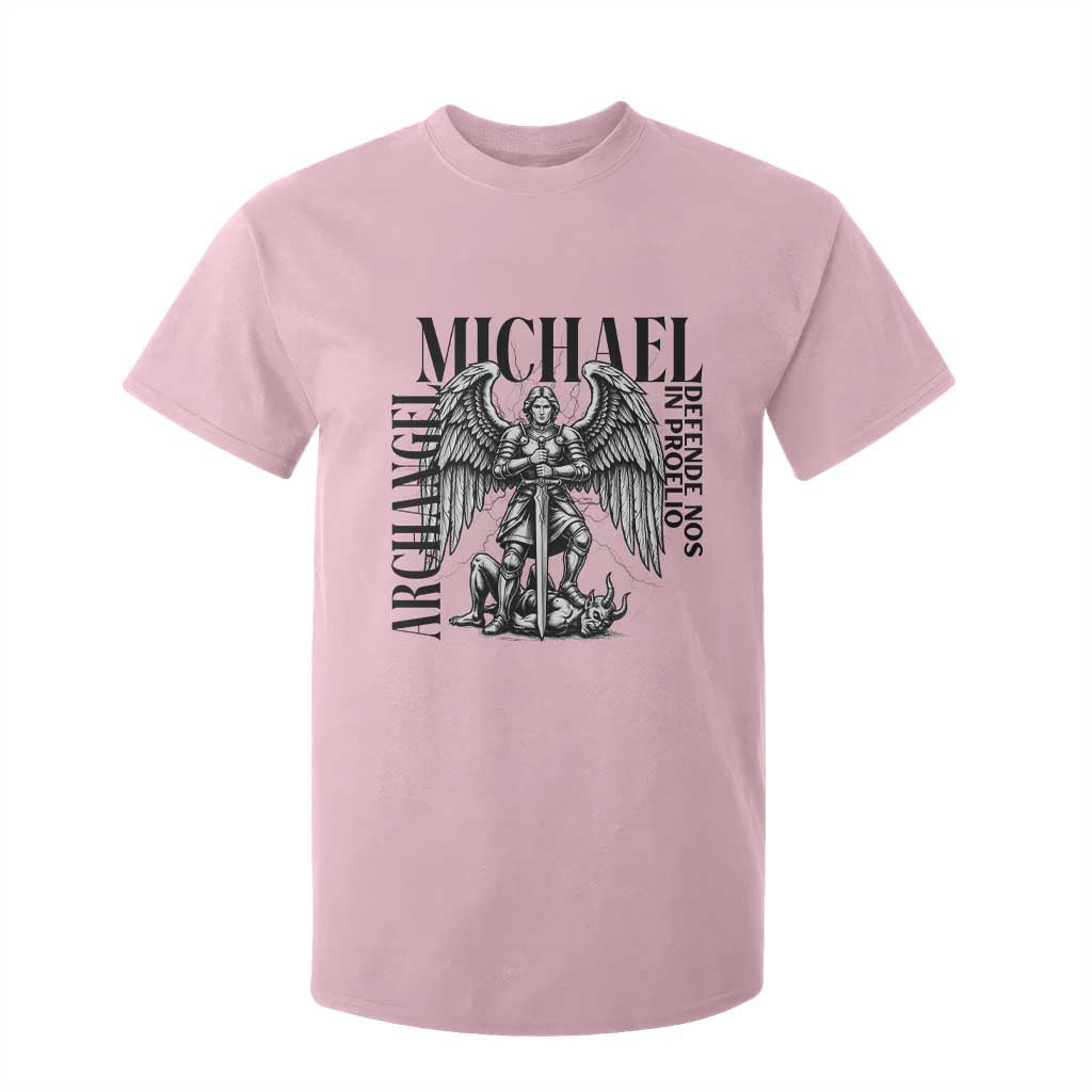 Saint Michael Archangel Defende Nos In Proelio T Shirt For Kid Christian Faith Gift TS12 Light Pink Print Your Wear
