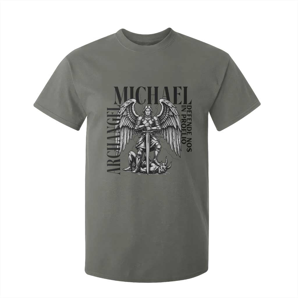 Saint Michael Archangel Defende Nos In Proelio T Shirt For Kid Christian Faith Gift TS12 Military Green Print Your Wear