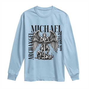 Saint Michael Archangel Defende Nos In Proelio Long Sleeve Shirt Christian Faith Gift TS12 Light Blue Print Your Wear
