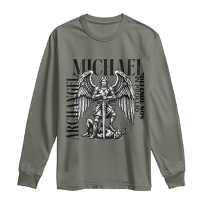 Saint Michael Archangel Defende Nos In Proelio Long Sleeve Shirt Christian Faith Gift TS12 Military Green Print Your Wear