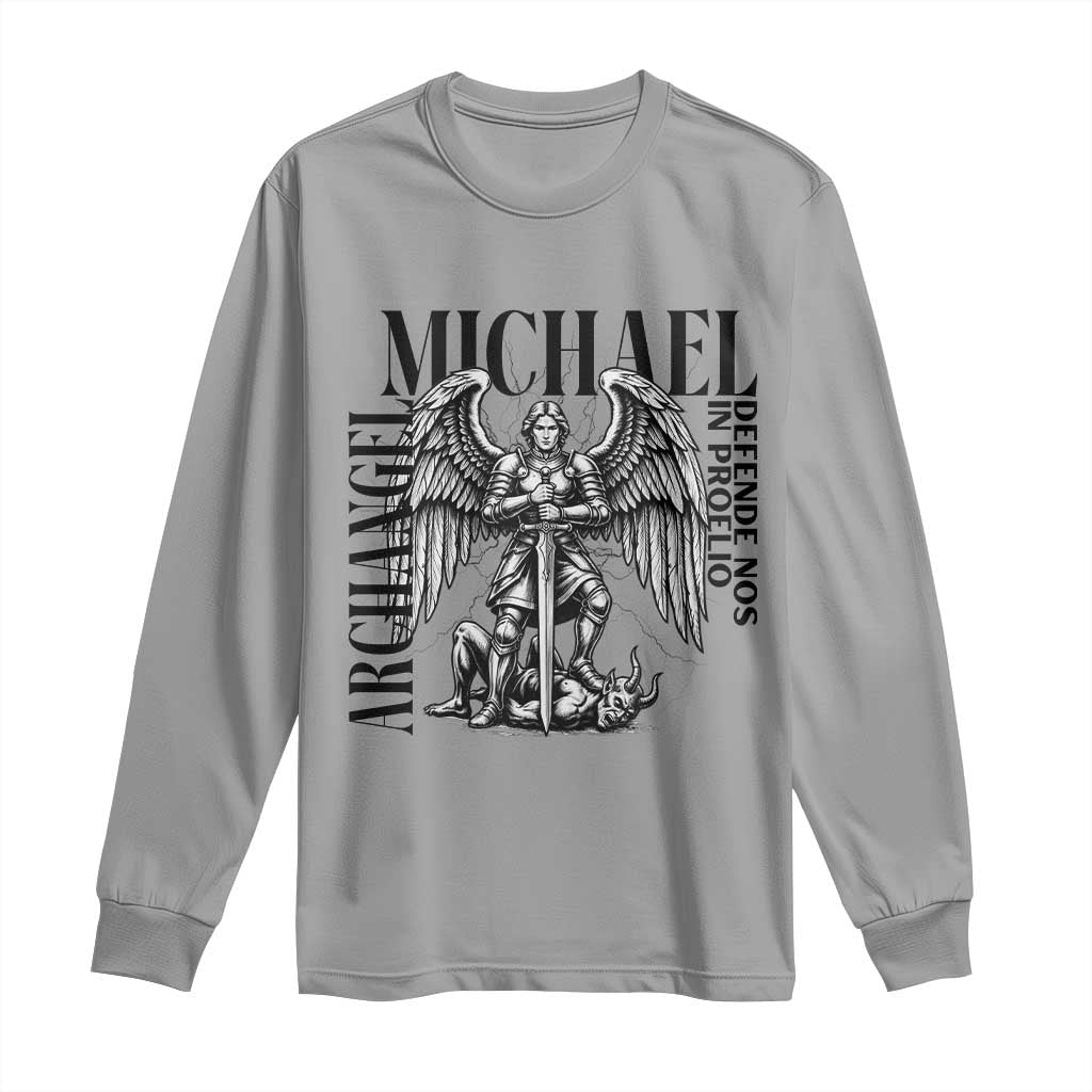 Saint Michael Archangel Defende Nos In Proelio Long Sleeve Shirt Christian Faith Gift TS12 Sport Gray Print Your Wear