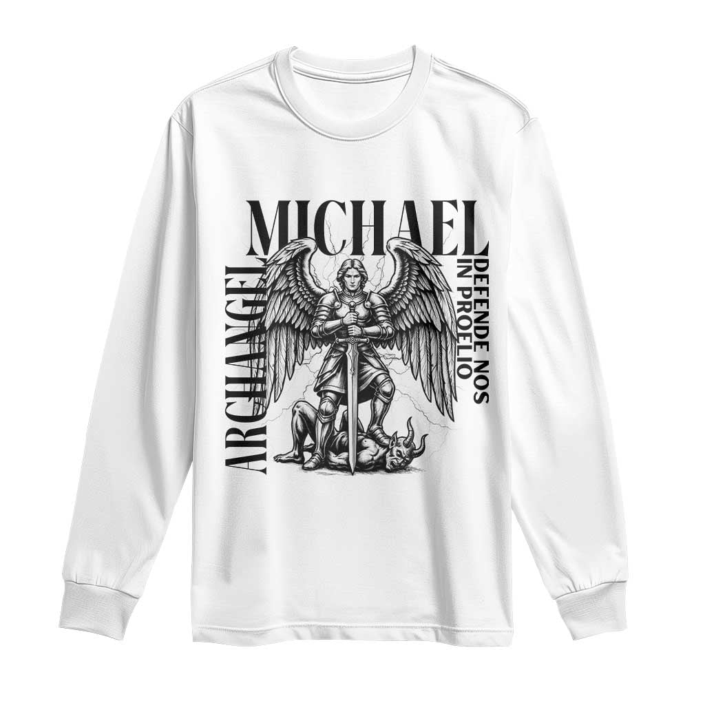 Saint Michael Archangel Defende Nos In Proelio Long Sleeve Shirt Christian Faith Gift TS12 White Print Your Wear