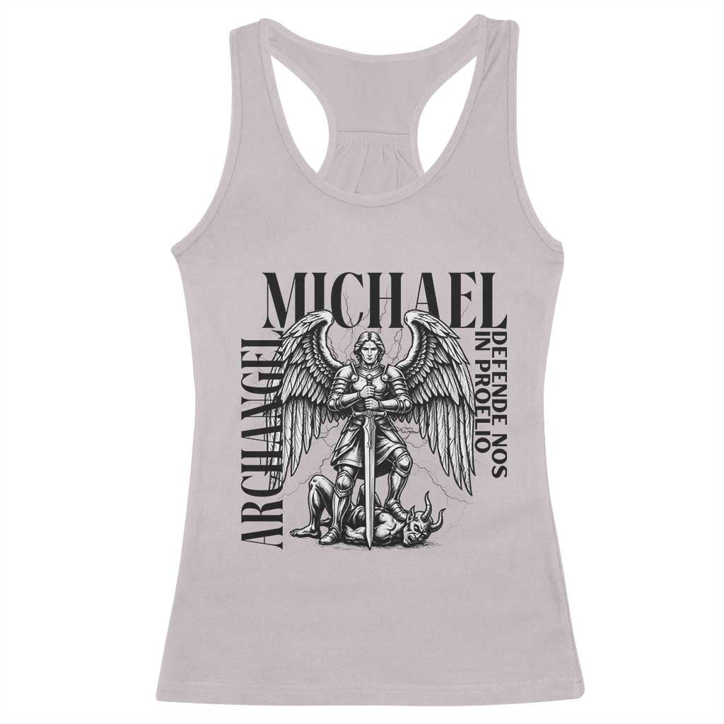Saint Michael Archangel Defende Nos In Proelio Racerback Tank Top Christian Faith Gift TS12 Ice Gray Print Your Wear