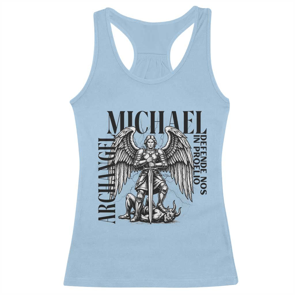 Saint Michael Archangel Defende Nos In Proelio Racerback Tank Top Christian Faith Gift TS12 Light Blue Print Your Wear