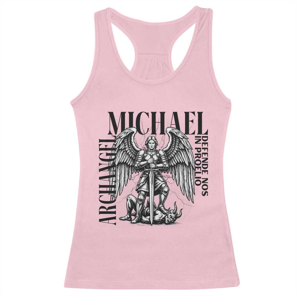 Saint Michael Archangel Defende Nos In Proelio Racerback Tank Top Christian Faith Gift TS12 Light Pink Print Your Wear