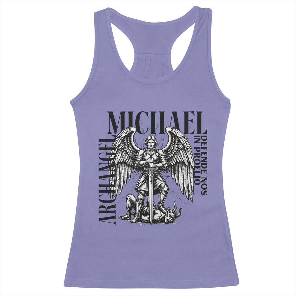 Saint Michael Archangel Defende Nos In Proelio Racerback Tank Top Christian Faith Gift TS12 Violet Print Your Wear
