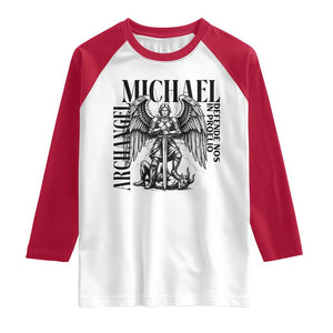 Saint Michael Archangel Defende Nos In Proelio Raglan Shirt Christian Faith Gift TS12 White Red Print Your Wear