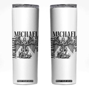 Saint Michael Archangel Defende Nos In Proelio Skinny Tumbler Christian Faith Gift TS12 White Print Your Wear