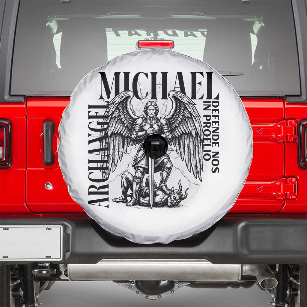 Saint Michael Archangel Defende Nos In Proelio Spare Tire Cover Christian Faith Gift TS12 White Print Your Wear
