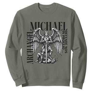 Saint Michael Archangel Defende Nos In Proelio Sweatshirt Christian Faith Gift TS12 Military Green Print Your Wear