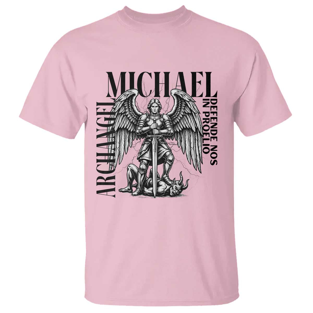 Saint Michael Archangel Defende Nos In Proelio T Shirt Christian Faith Gift TS12 Light Pink Print Your Wear
