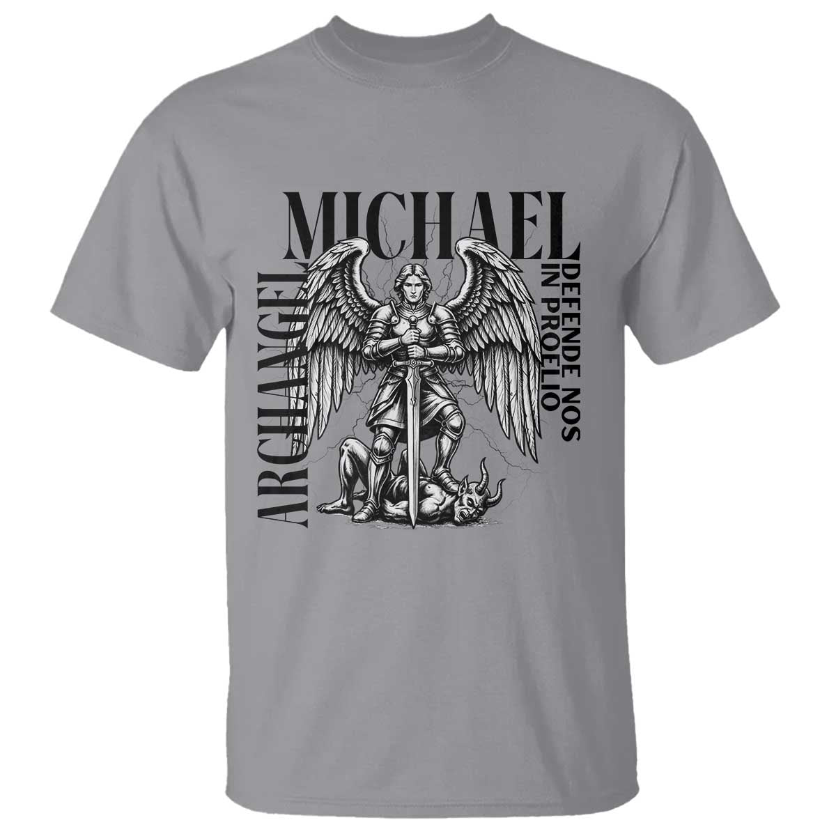 Saint Michael Archangel Defende Nos In Proelio T Shirt Christian Faith Gift TS12 Sport Gray Print Your Wear