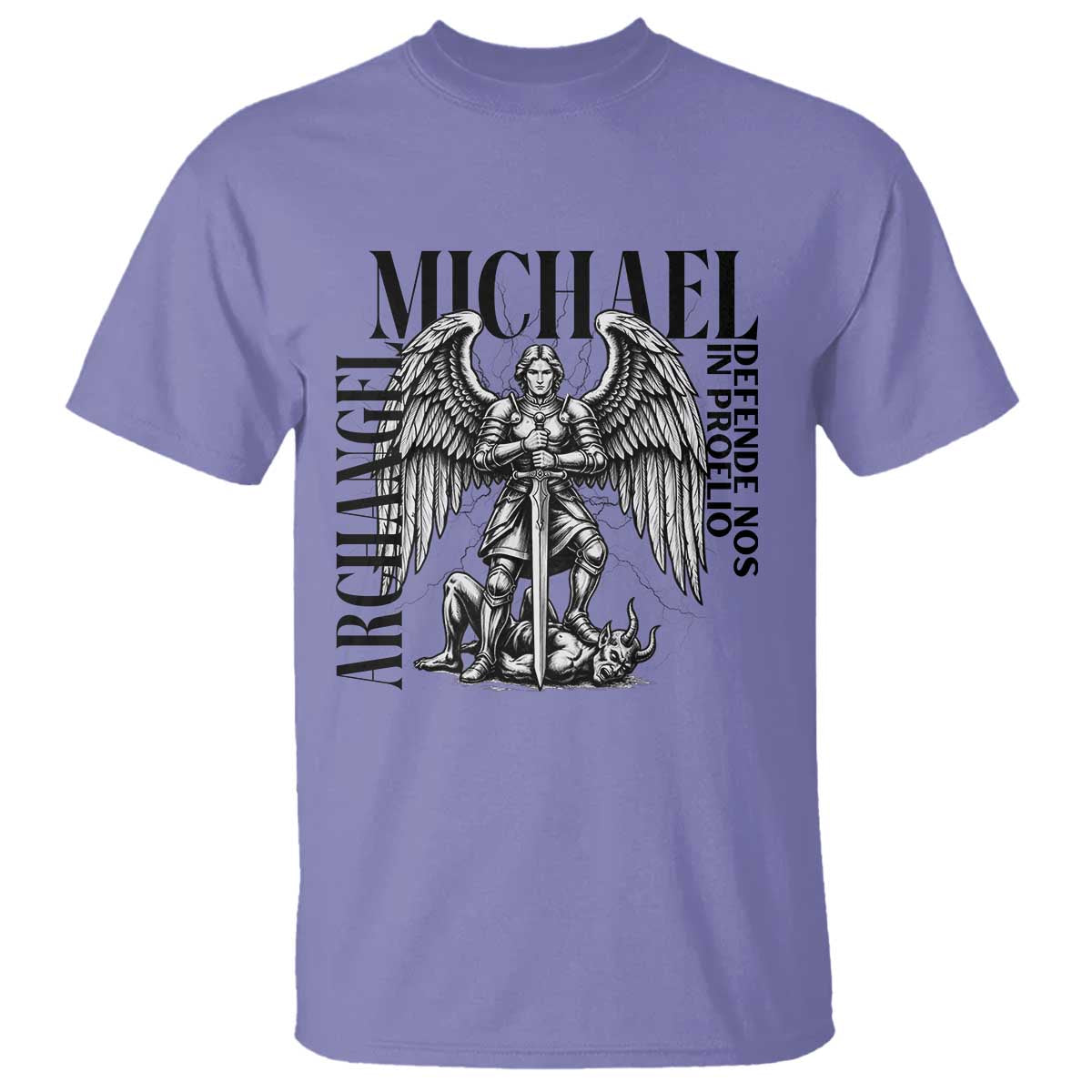 Saint Michael Archangel Defende Nos In Proelio T Shirt Christian Faith Gift TS12 Violet Print Your Wear