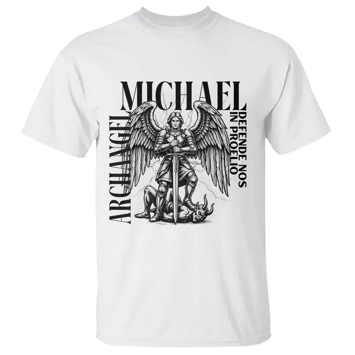 Saint Michael Archangel Defende Nos In Proelio T Shirt Christian Faith Gift TS12 White Print Your Wear