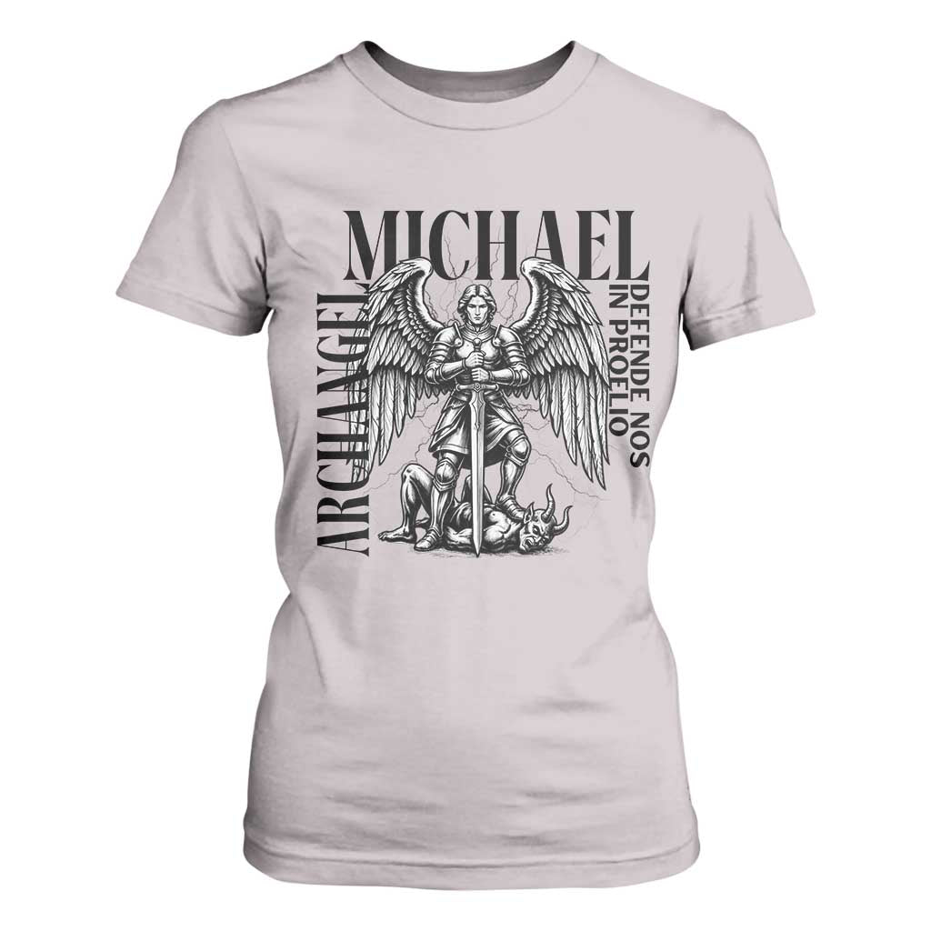 Saint Michael Archangel Defende Nos In Proelio T Shirt For Women Christian Faith Gift TS12 Ice Gray Print Your Wear