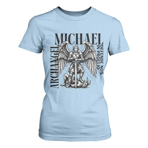 Saint Michael Archangel Defende Nos In Proelio T Shirt For Women Christian Faith Gift TS12 Light Blue Print Your Wear