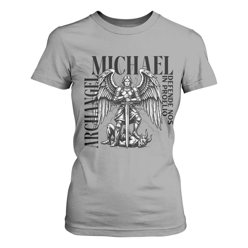 Saint Michael Archangel Defende Nos In Proelio T Shirt For Women Christian Faith Gift TS12 Sport Gray Print Your Wear