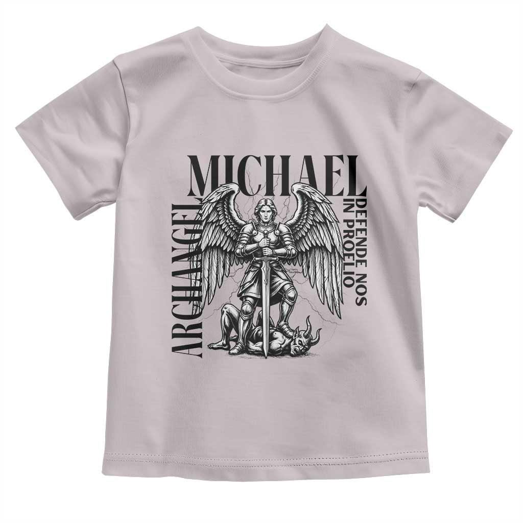 Saint Michael Archangel Defende Nos In Proelio Toddler T Shirt Christian Faith Gift TS12 Ice Gray Print Your Wear