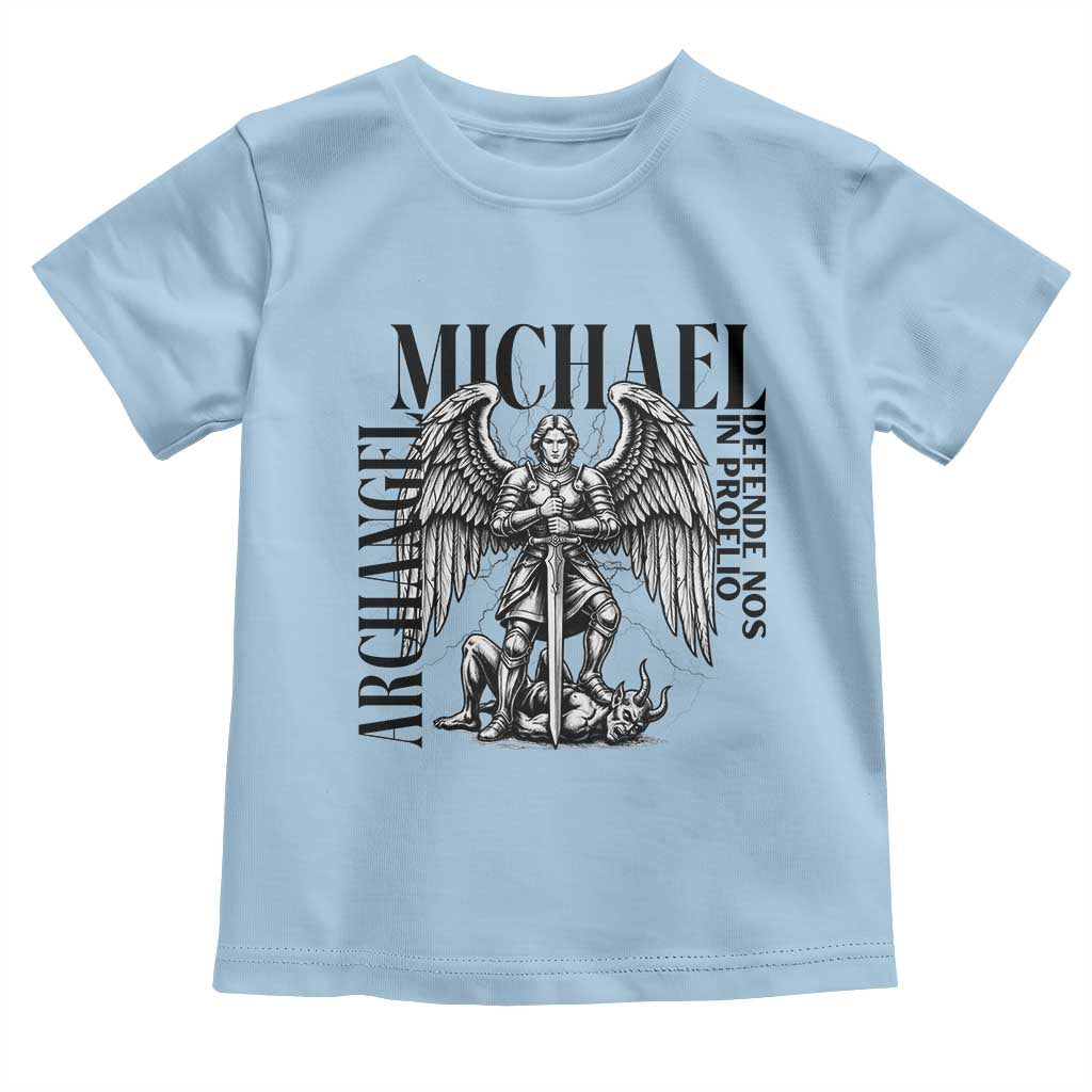 Saint Michael Archangel Defende Nos In Proelio Toddler T Shirt Christian Faith Gift TS12 Light Blue Print Your Wear
