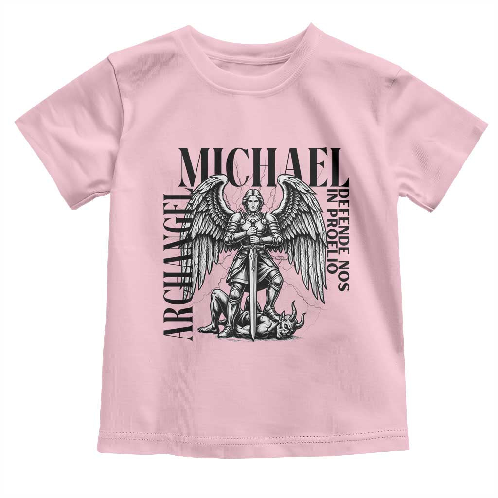 Saint Michael Archangel Defende Nos In Proelio Toddler T Shirt Christian Faith Gift TS12 Light Pink Print Your Wear