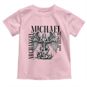 Saint Michael Archangel Defende Nos In Proelio Toddler T Shirt Christian Faith Gift TS12 Light Pink Print Your Wear