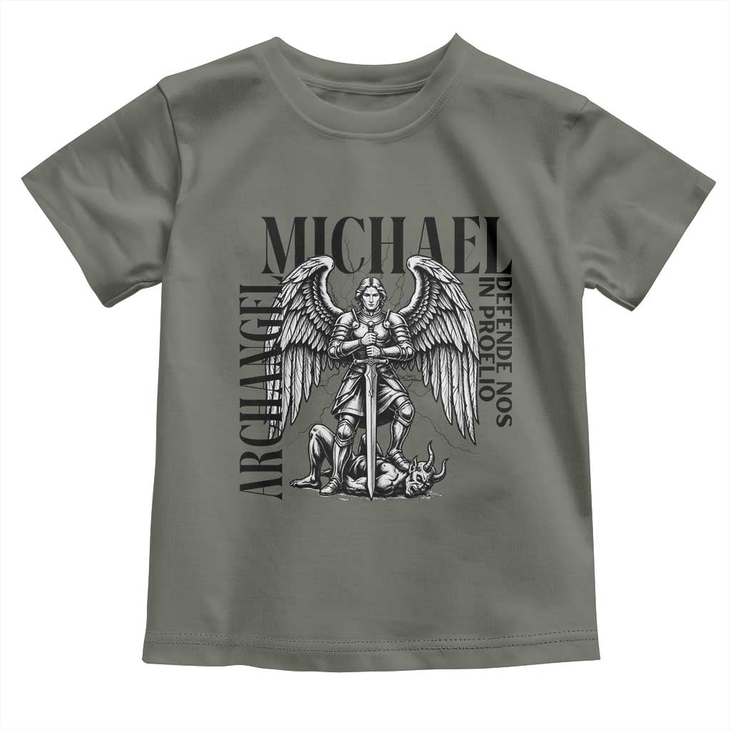 Saint Michael Archangel Defende Nos In Proelio Toddler T Shirt Christian Faith Gift TS12 Military Green Print Your Wear