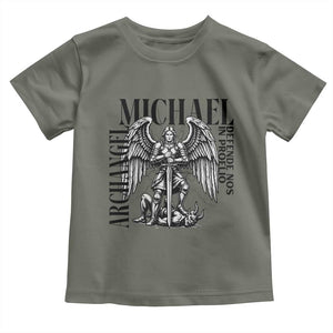 Saint Michael Archangel Defende Nos In Proelio Toddler T Shirt Christian Faith Gift TS12 Military Green Print Your Wear