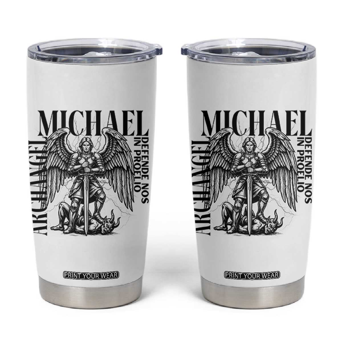 Saint Michael Archangel Defende Nos In Proelio Tumbler Cup Christian Faith Gift TS12 White Print Your Wear