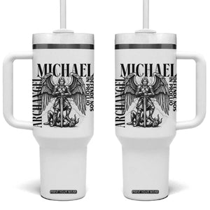 Saint Michael Archangel Defende Nos In Proelio Tumbler With Handle Christian Faith Gift TS12 One Size: 40 oz White Print Your Wear