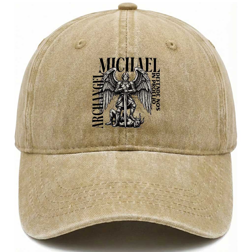 Saint Michael Archangel Defende Nos In Proelio Washed Cotton Baseball Cap Christian Faith Gift TS12 Print Your Wear