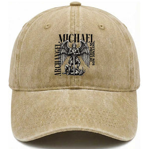 Saint Michael Archangel Defende Nos In Proelio Washed Cotton Baseball Cap Christian Faith Gift TS12 Print Your Wear