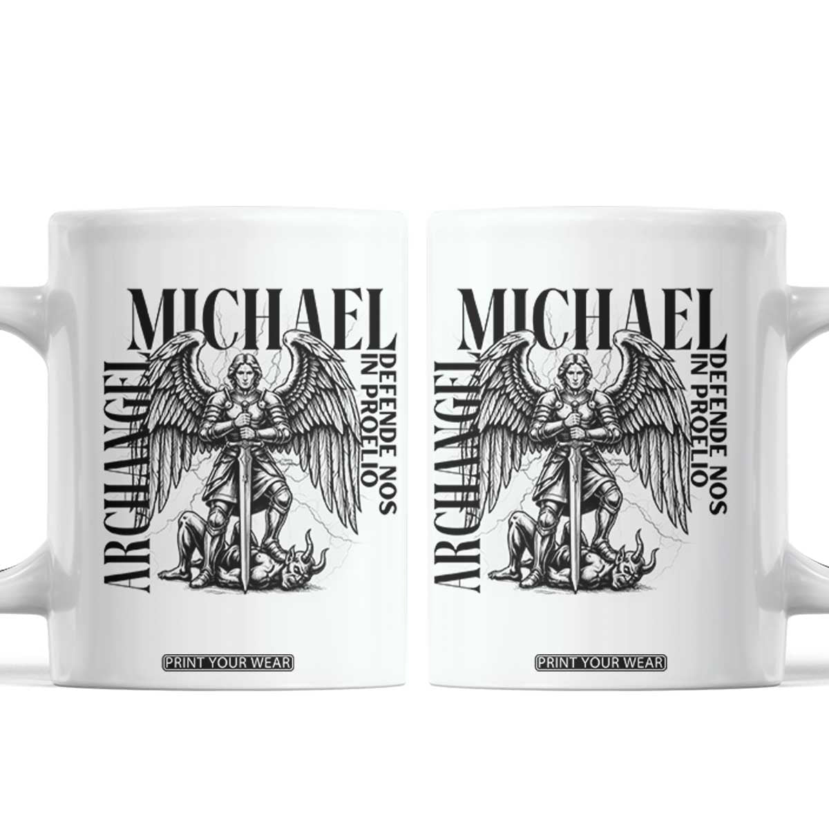 Saint Michael Archangel Defende Nos In Proelio Coffee Mug Christian Faith Gift TS12 White Print Your Wear
