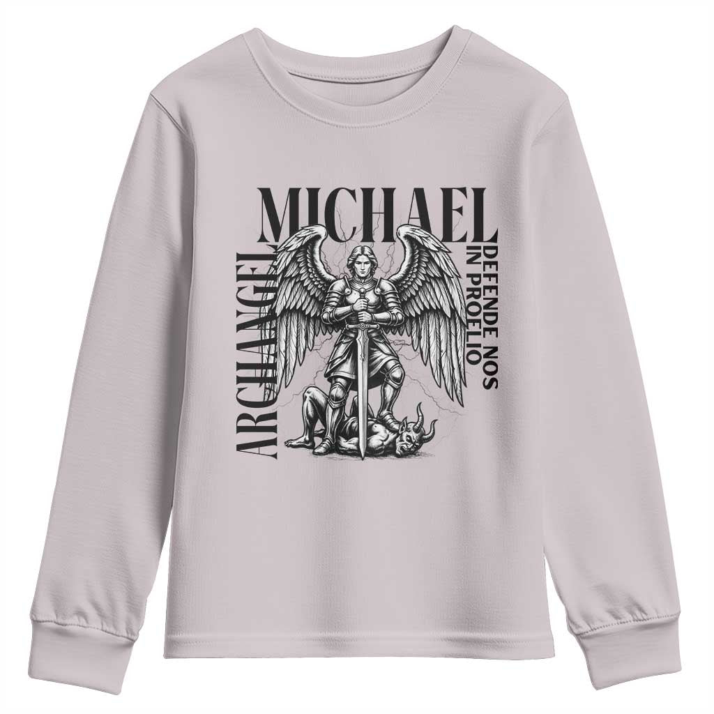 Saint Michael Archangel Defende Nos In Proelio Youth Sweatshirt Christian Faith Gift TS12 Ice Gray Print Your Wear