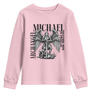 Saint Michael Archangel Defende Nos In Proelio Youth Sweatshirt Christian Faith Gift TS12 Light Pink Print Your Wear