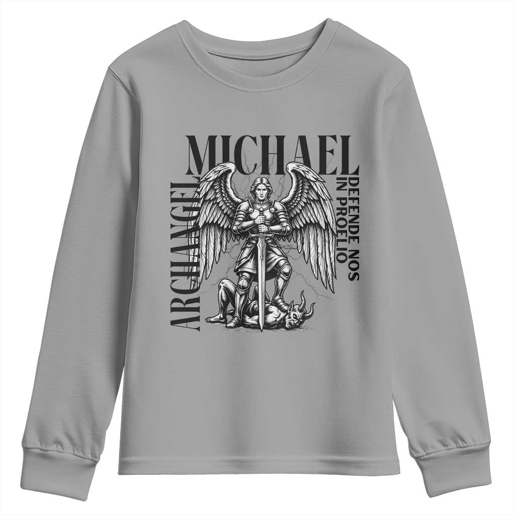Saint Michael Archangel Defende Nos In Proelio Youth Sweatshirt Christian Faith Gift TS12 Sport Gray Print Your Wear