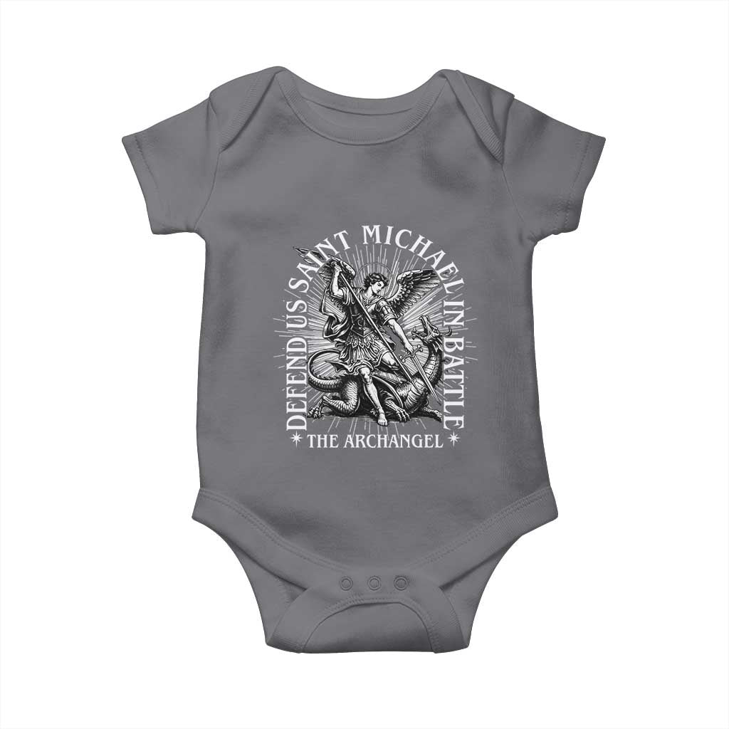 Saint Michael Defend Us In Battle Baby Onesie Catholic Protection Gift TS12 Charcoal Print Your Wear