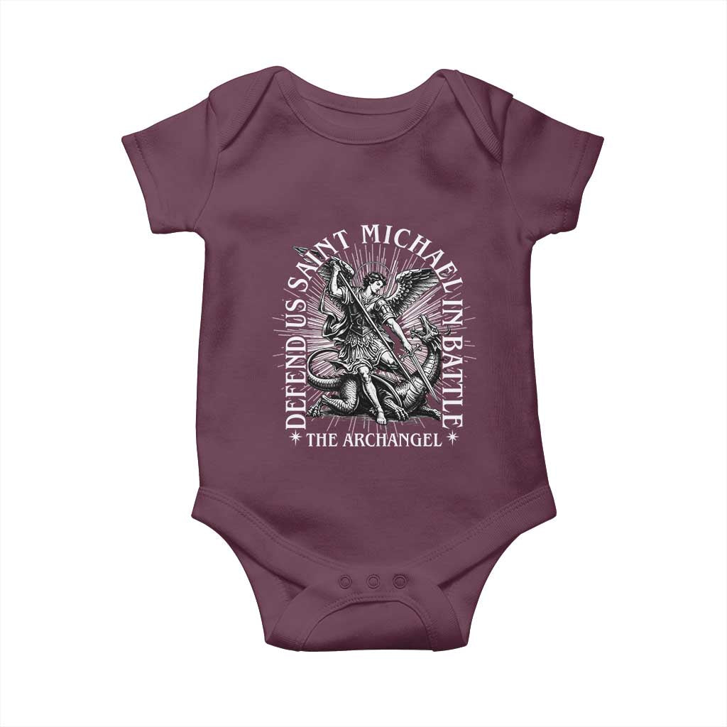 Saint Michael Defend Us In Battle Baby Onesie Catholic Protection Gift TS12 Maroon Print Your Wear