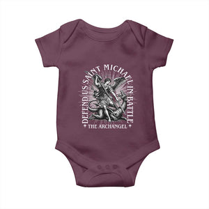 Saint Michael Defend Us In Battle Baby Onesie Catholic Protection Gift TS12 Maroon Print Your Wear