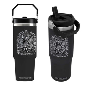 Saint Michael Defend Us In Battle Flip Straw Tumbler Catholic Protection Gift TS12 One Size: 30 oz Black Print Your Wear