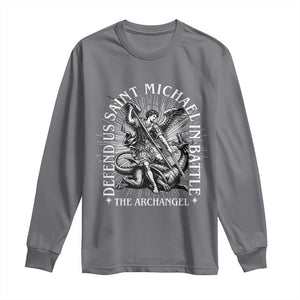 Saint Michael Defend Us In Battle Long Sleeve Shirt Catholic Protection Gift TS12 Charcoal Print Your Wear