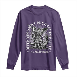 Saint Michael Defend Us In Battle Long Sleeve Shirt Catholic Protection Gift TS12 Purple Print Your Wear