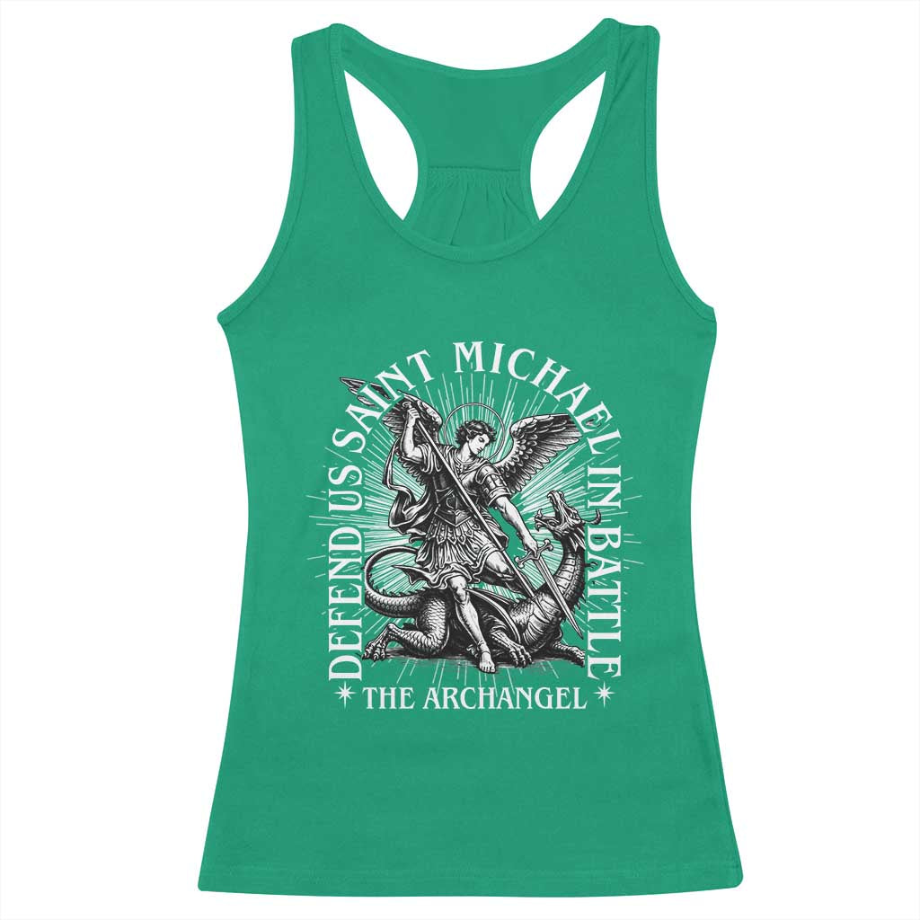 Saint Michael Defend Us In Battle Racerback Tank Top Catholic Protection Gift TS12 Irish Green Print Your Wear
