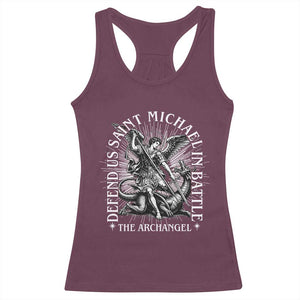 Saint Michael Defend Us In Battle Racerback Tank Top Catholic Protection Gift TS12 Maroon Print Your Wear
