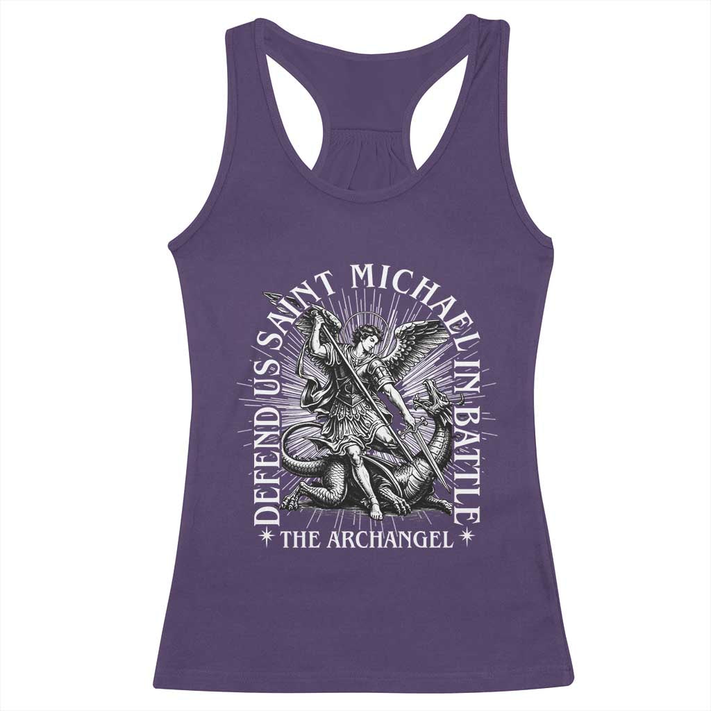 Saint Michael Defend Us In Battle Racerback Tank Top Catholic Protection Gift TS12 Purple Print Your Wear
