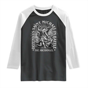 Saint Michael Defend Us In Battle Raglan Shirt Catholic Protection Gift TS12 Black White Print Your Wear