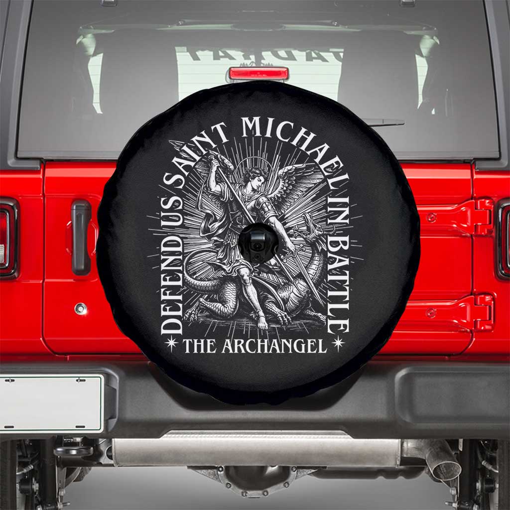 Saint Michael Defend Us In Battle Spare Tire Cover Catholic Protection Gift TS12 Black Print Your Wear