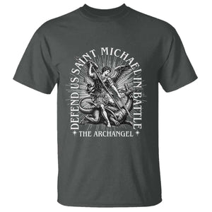 Saint Michael Defend Us In Battle T Shirt Catholic Protection Gift TS12 Dark Heather Print Your Wear