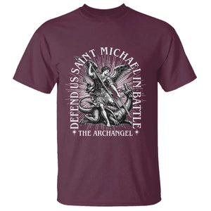 Saint Michael Defend Us In Battle T Shirt Catholic Protection Gift TS12 Maroon Print Your Wear