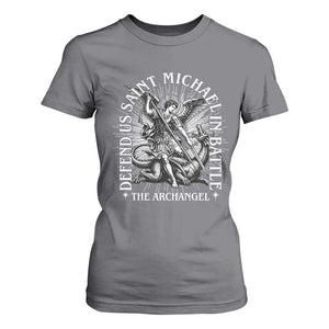 Saint Michael Defend Us In Battle T Shirt For Women Catholic Protection Gift TS12 Charcoal Print Your Wear