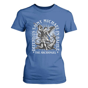 Saint Michael Defend Us In Battle T Shirt For Women Catholic Protection Gift TS12 Royal Blue Print Your Wear